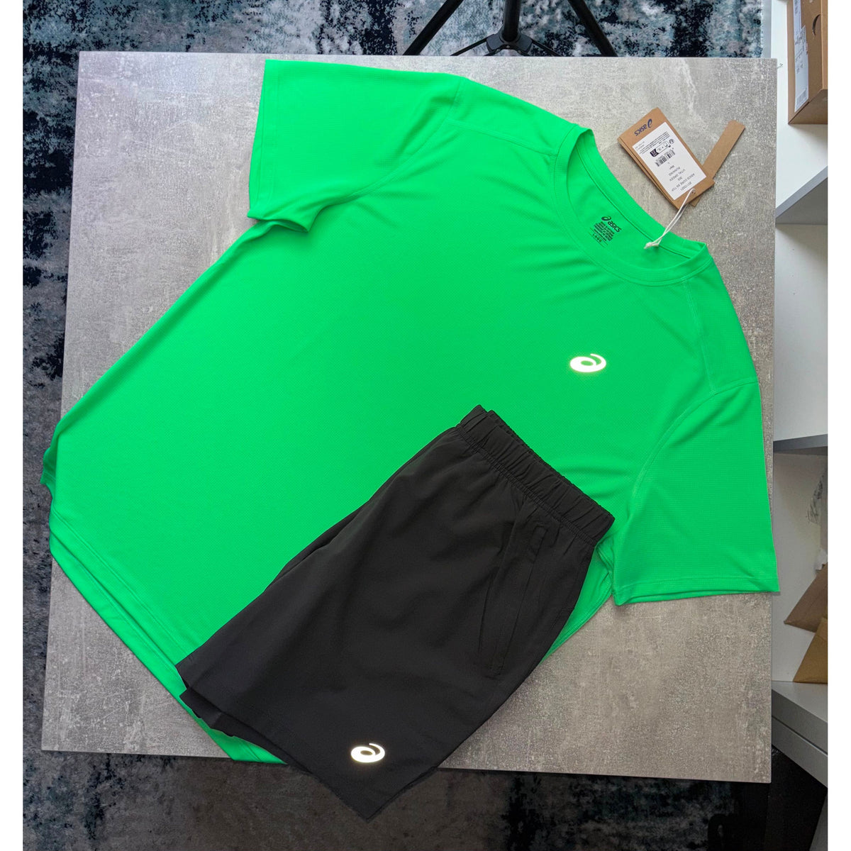 ASICS SHORT SET - GREEN/GREY