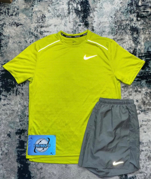 Nike Miler Shorts Set - Lime/Grey